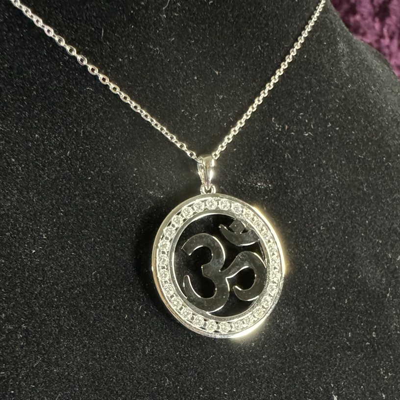 92.5% Sterling Silver OM with Moissanite Pendant