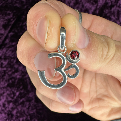 92.5% Sterling Silver OM with Garnet Pendant