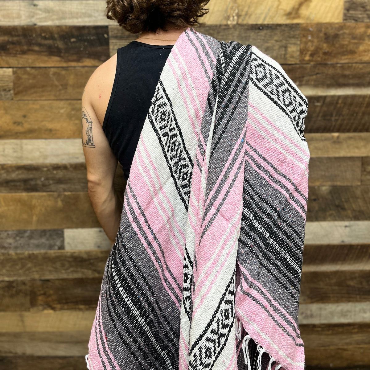 Light Pink Mexican Falsa Yoga Blanket Lifestyle Draped