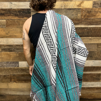 Sea Green Mexican Falsa Yoga Blanket Lifestyle Draped
