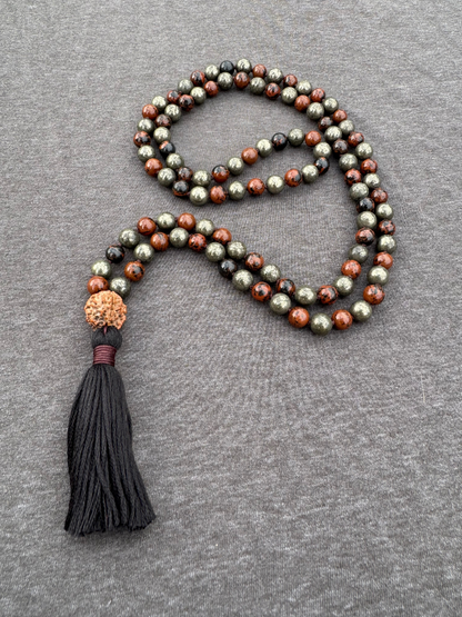 Journey of Grief, Endings, Grounding - Mahogany Obsidian and Pyrite 8mm Mala