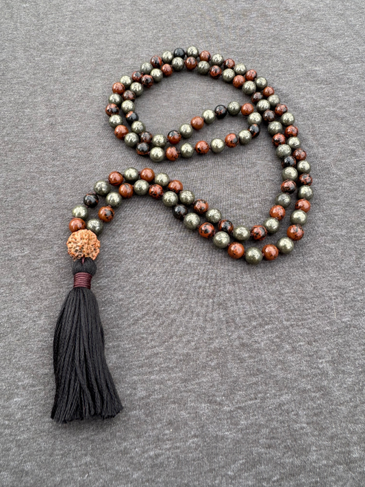 Journey of Grief, Endings, Grounding - Mahogany Obsidian and Pyrite 8mm Mala