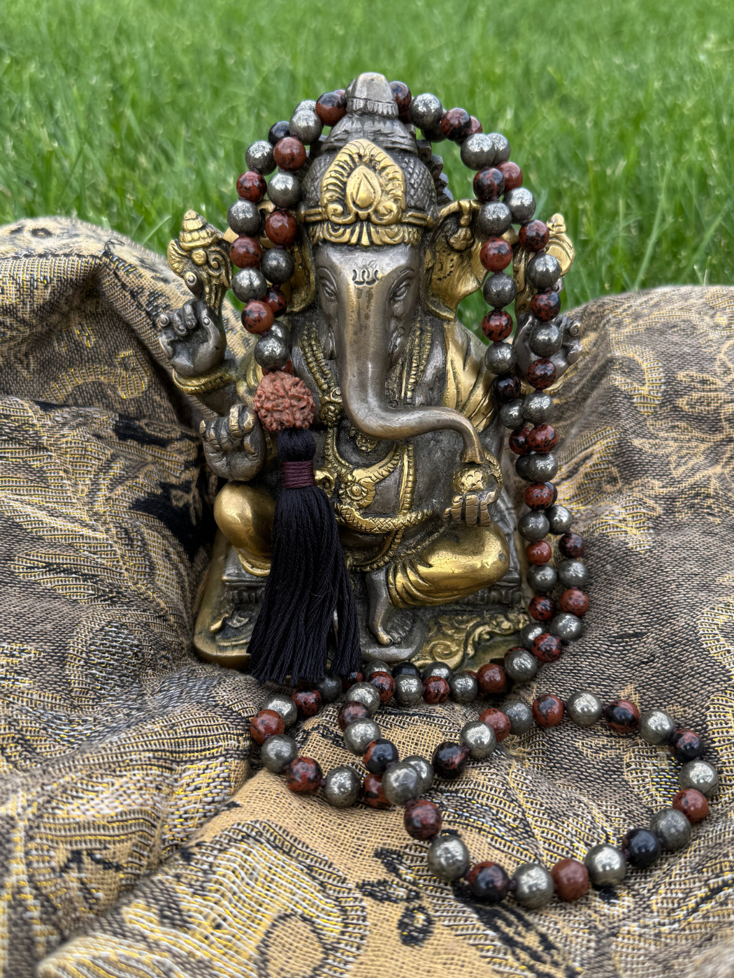 Journey of Grief, Endings, Grounding - Mahogany Obsidian and Pyrite 8mm Mala on Ganesh
