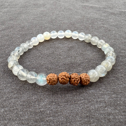 Labradorite Moonstone with Rudraksha 6mm Mala Bracelet