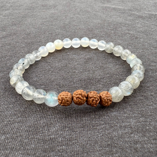 Labradorite Moonstone with Rudraksha 6mm Mala Bracelet