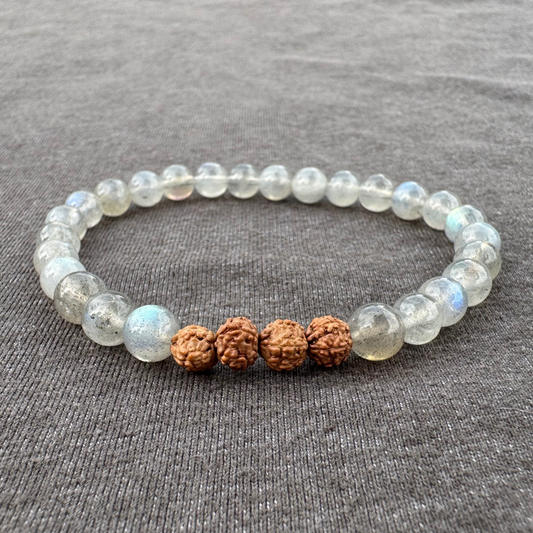 Labradorite with Rudraksha 6mm Mala Bracelet