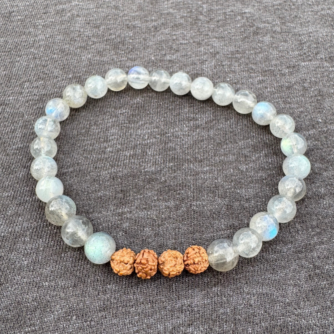 Labradorite with Rudraksha 6mm Mala Bracelet