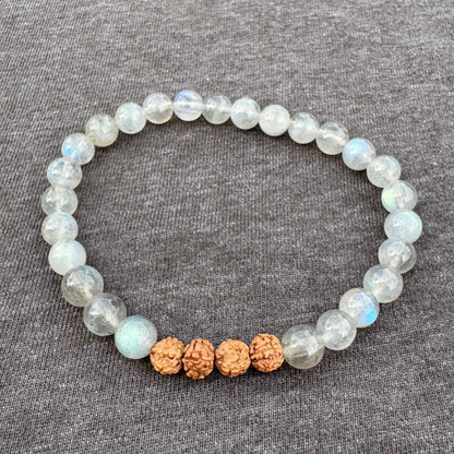 Labradorite with Rudraksha 6mm Mala Bracelet