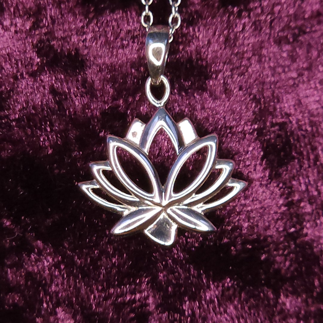 Large Lotus Sterling Silver Pendant Closeup