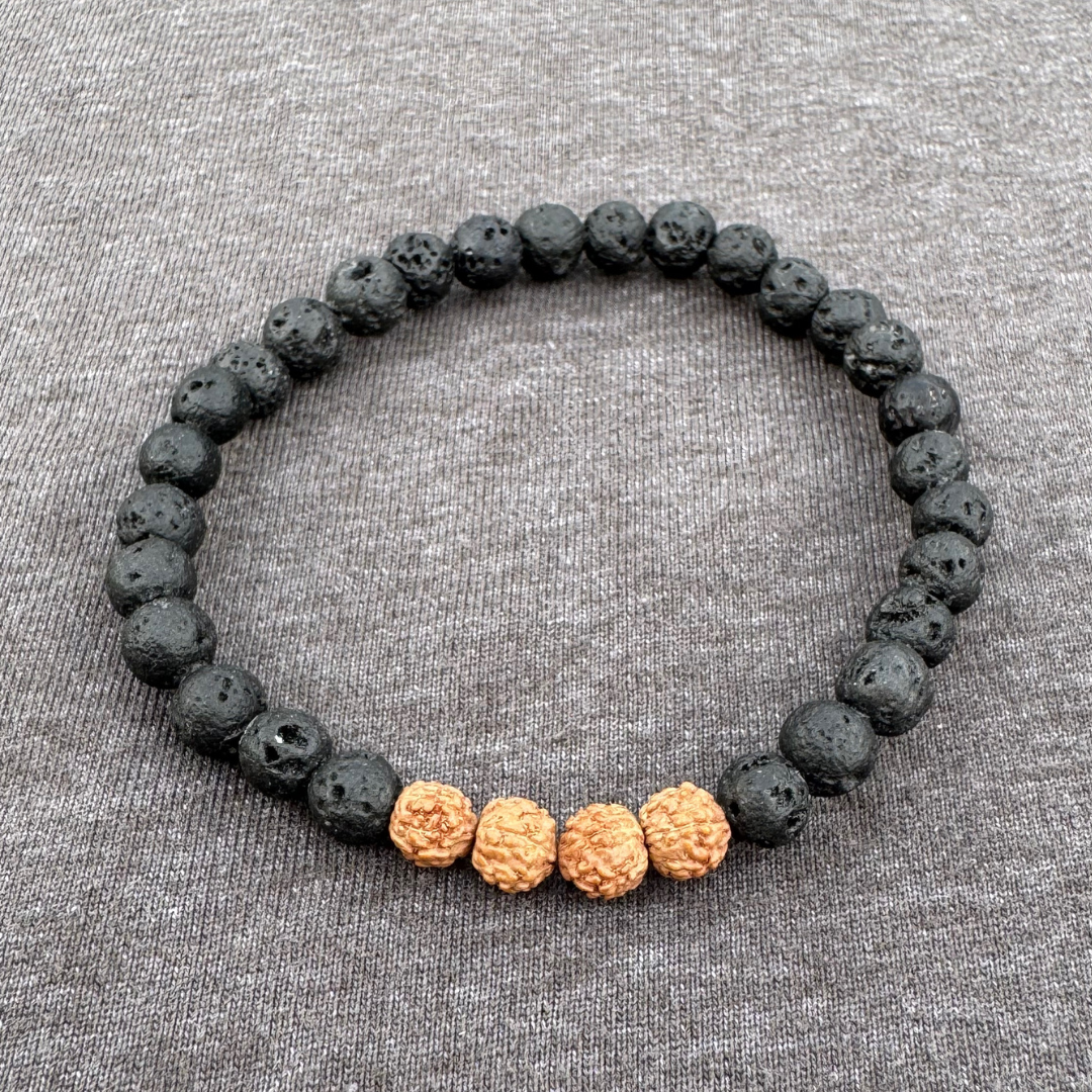 Lava Stone with Rudraksha 6mm Mala Bracelet