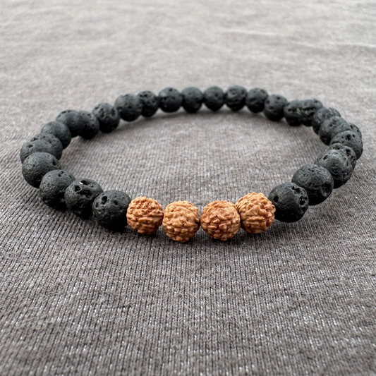 Lava Stone with Rudraksha 6mm Mala Bracelet