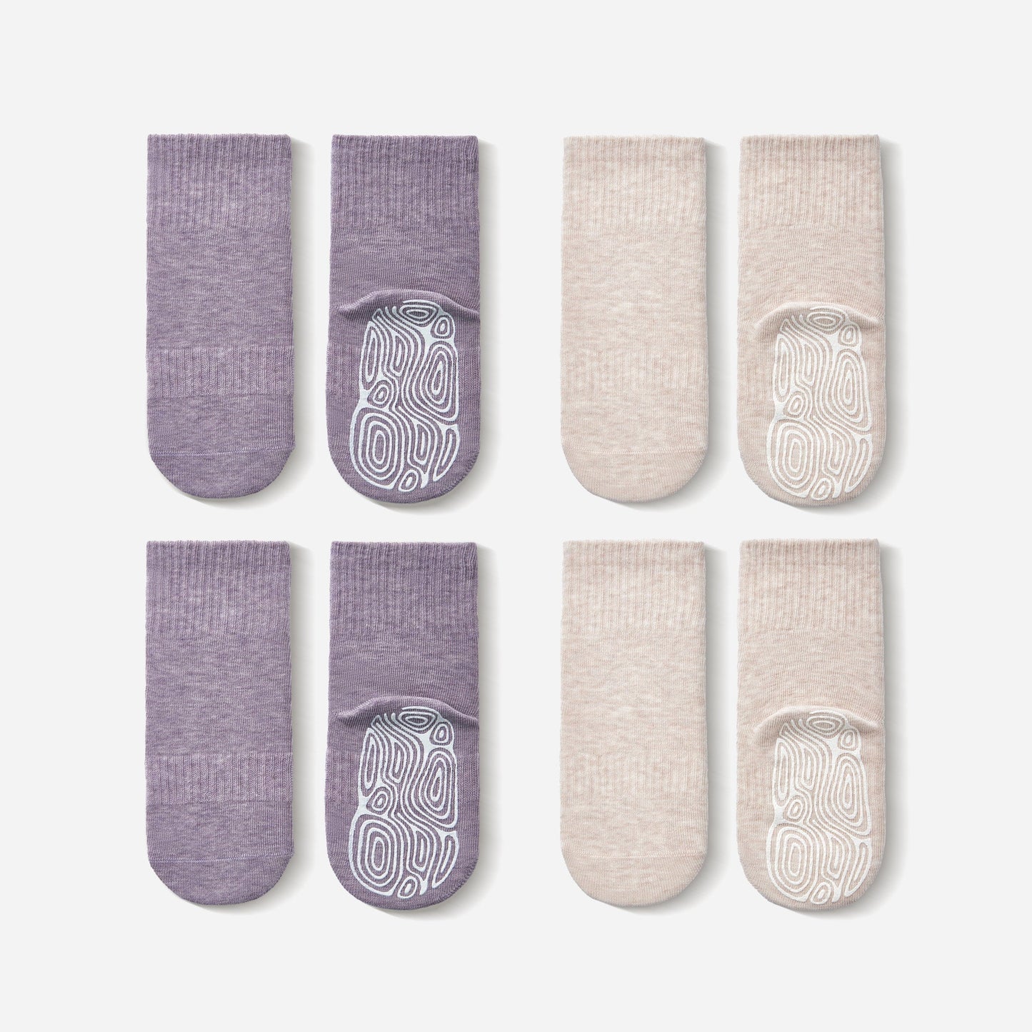 Lavender & Beige - Children's Stay-On Non-Slip Socks (4-Pack)