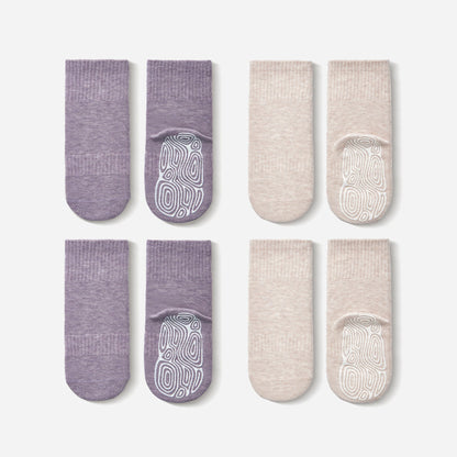 Lavender & Beige - Children's Stay-On Non-Slip Socks (4-Pack)