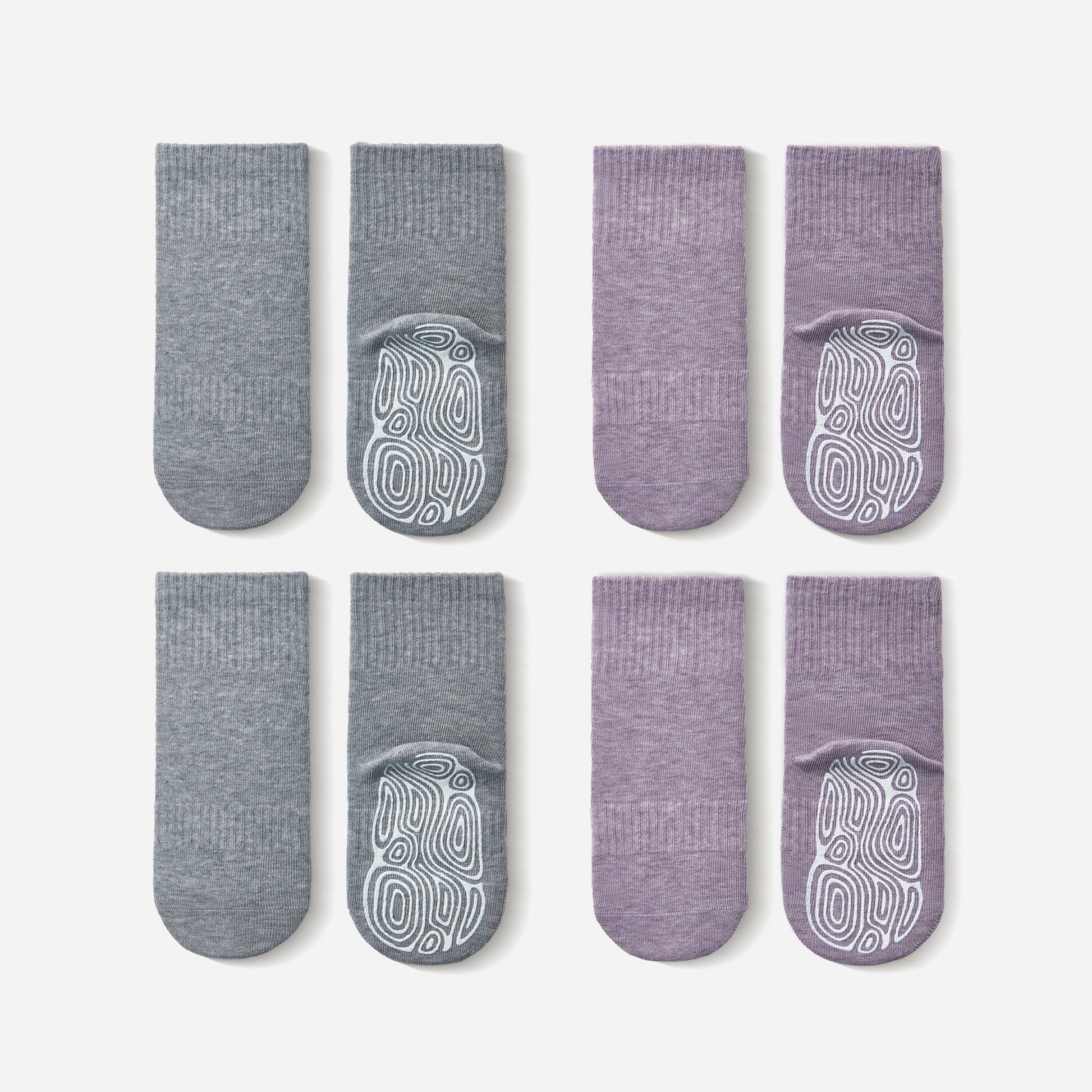 Lavender & Grey - Children's Stay-On Non-Slip Socks (4-Pack)