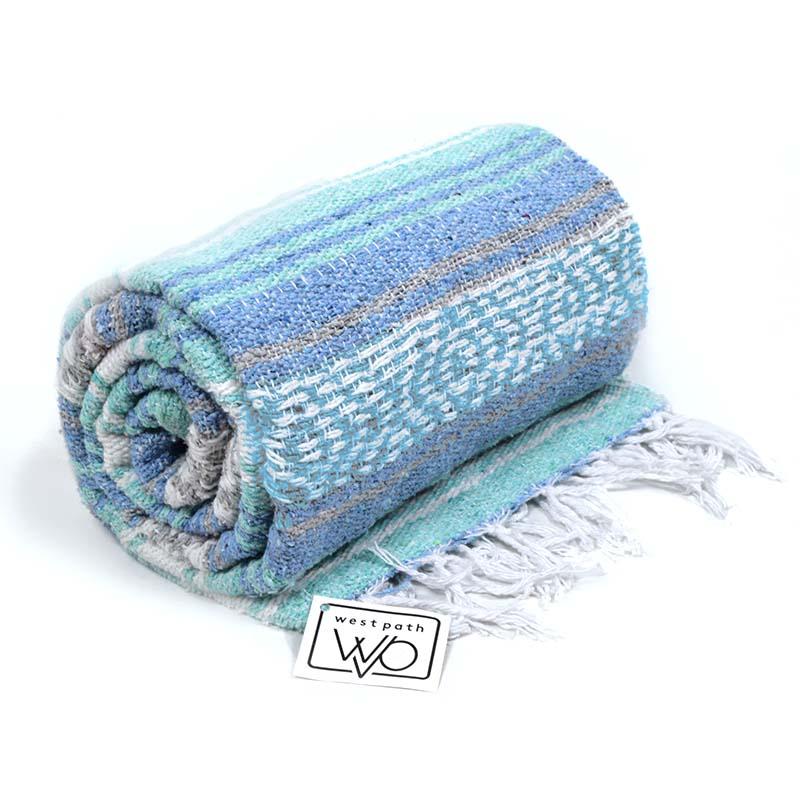 Mint Blue Ocean Falsa Yoga Blanket Rolled