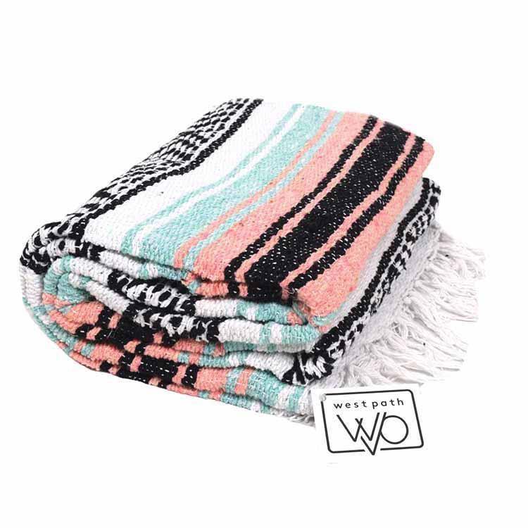 Mint & Peach Mexican Falsa Yoga Blanket Folded