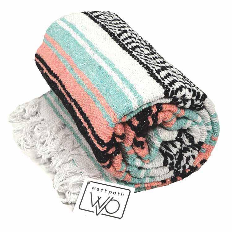 Mint & Peach Mexican Falsa Yoga Blanket Rolled