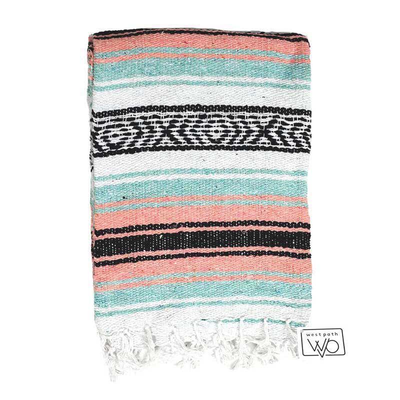 Mint & Peach Mexican Falsa Yoga Blanket Laid Out