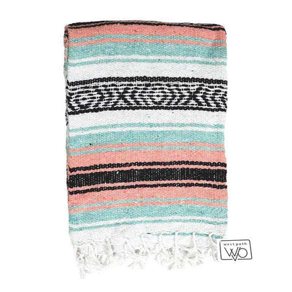 Mint & Peach Mexican Falsa Yoga Blanket Laid Out
