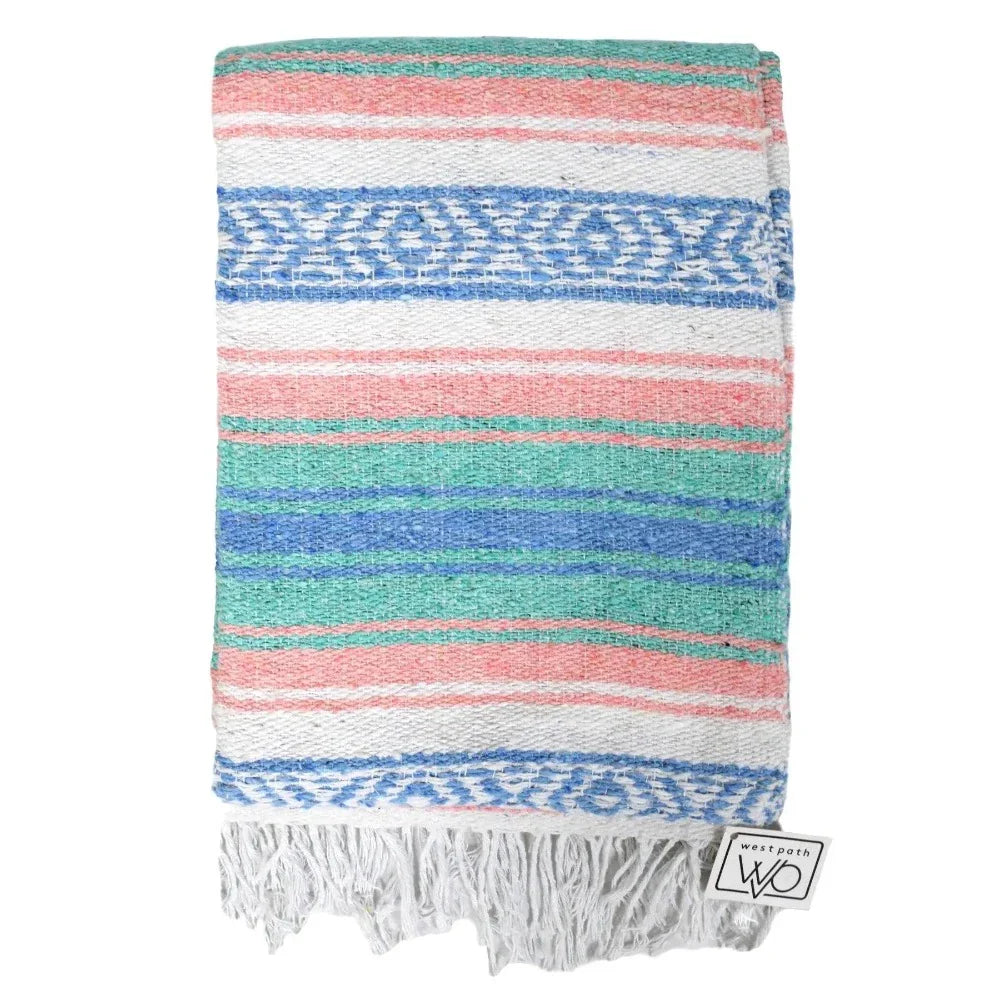 Mint Blue & Coral Peach Falsa Yoga Blanket Flat