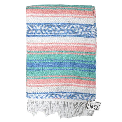 Mint Blue & Coral Peach Falsa Yoga Blanket Flat