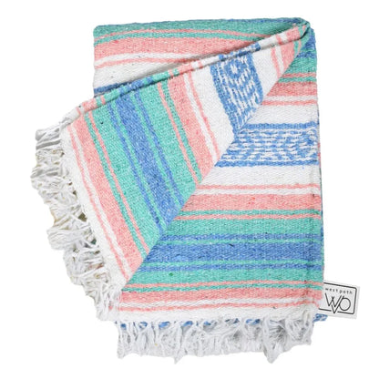 Mint Blue & Coral Peach Falsa Yoga Blanket Side Fold