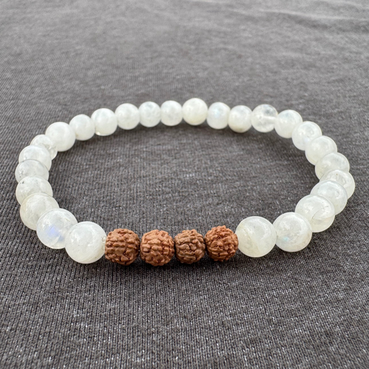 Moonstone with Rudraksha 6mm Mala Bracelet
