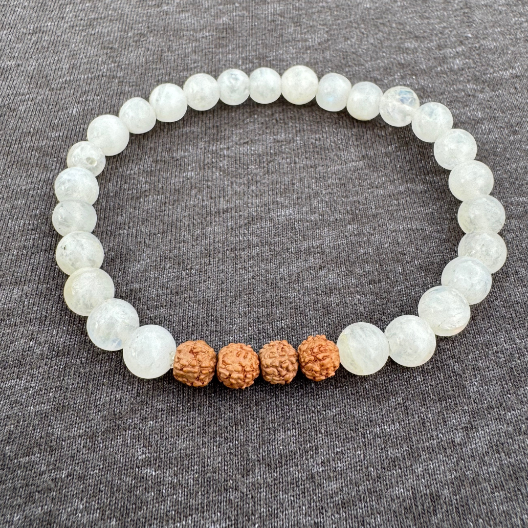 Moonstone with Rudraksha 6mm Mala Bracelet