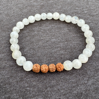 Moonstone with Rudraksha 6mm Mala Bracelet