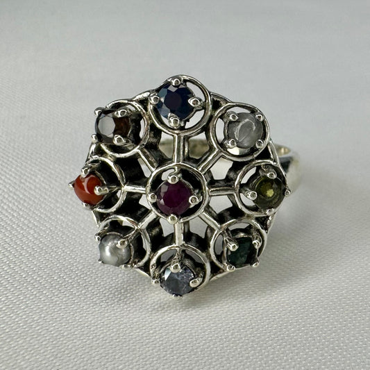Navaratna Sterling Silver Ring