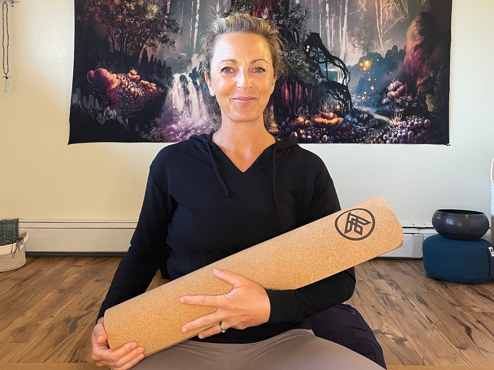 Load video: Niki shares her experience with the Flux cork yoga mat by Asivana Yoga