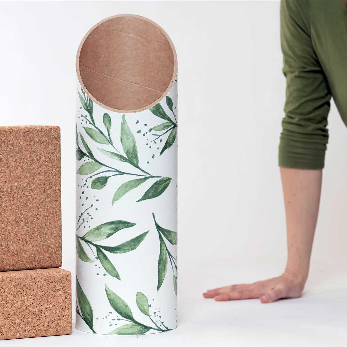 Olive Yoga Mat Tube with 2 Blocks