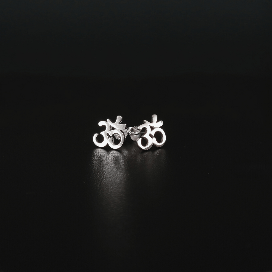 Om Symbol Stud Earrings in Sterling Silver Angle