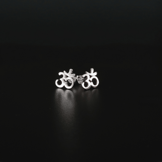 Om Symbol Stud Earrings in Sterling Silver Angle