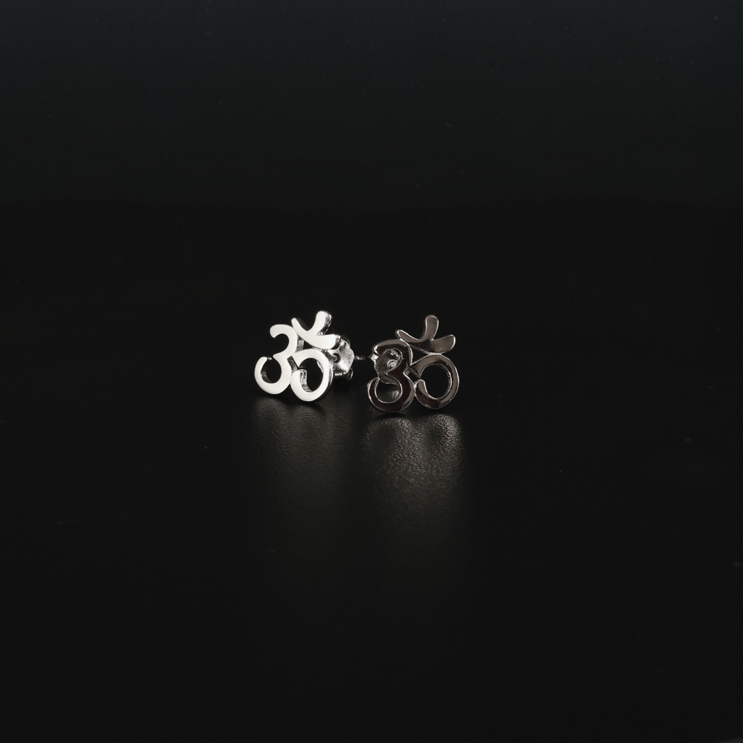 Om Symbol Stud Earrings in Sterling Silver Dark and Light