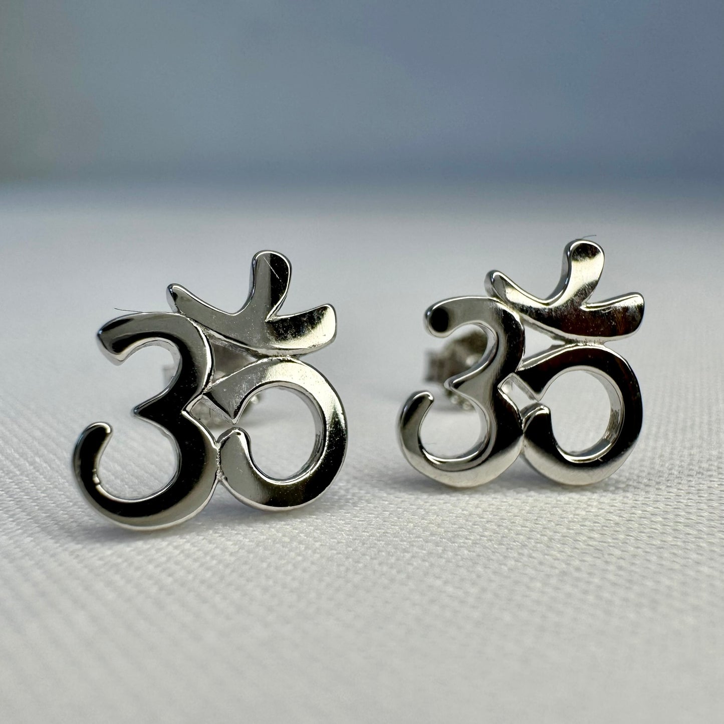 Om Symbol Stud Earrings in Sterling Silver