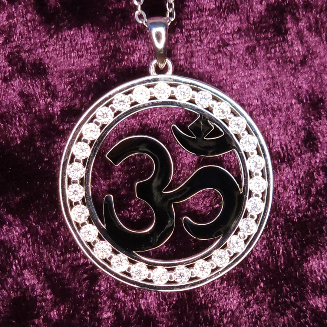 Om with Moissanite Pendant Closeup