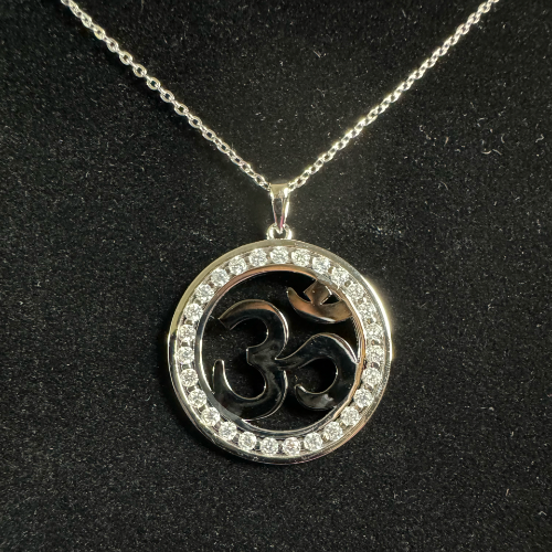 Om with Moissanite Pendant Front Facing