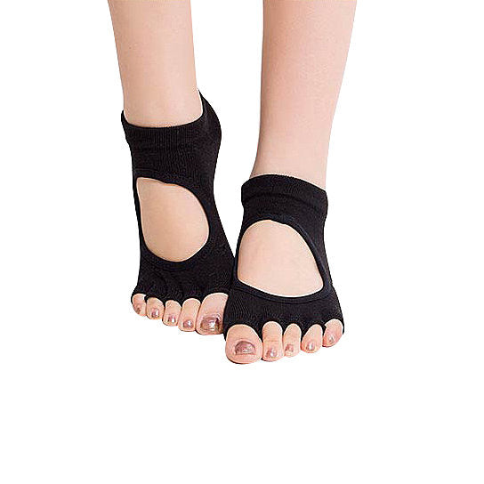 Peep Toe Yoga Socks Black