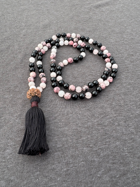 Protection of Energy and Intention - Rose Quartz, Black Tourmaline, Rhodonite 8mm Mala