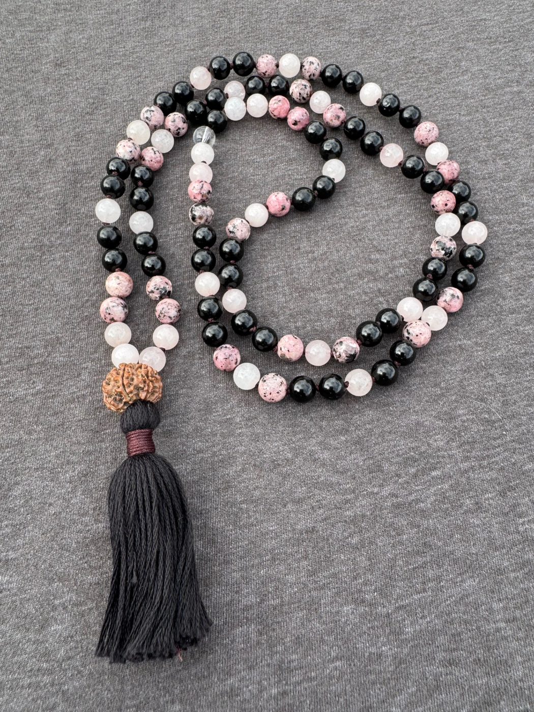 Protection of Energy and Intention - Rose Quartz, Black Tourmaline, Rhodonite 8mm Mala