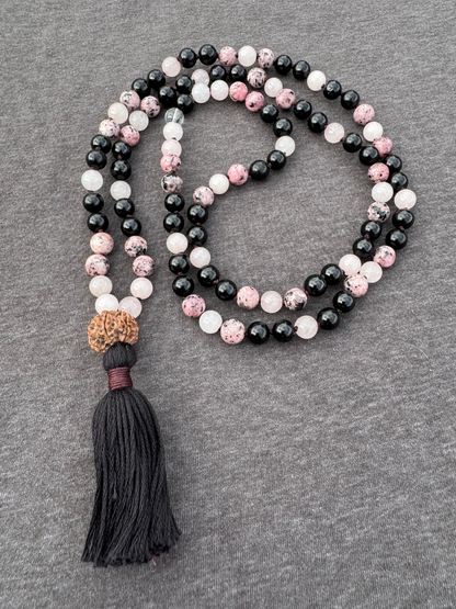 Protection of Energy and Intention - Rose Quartz, Black Tourmaline, Rhodonite 8mm Mala