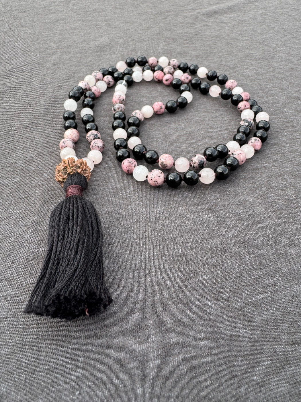 Protection of Energy and Intention - Rose Quartz, Black Tourmaline, Rhodonite 8mm Mala