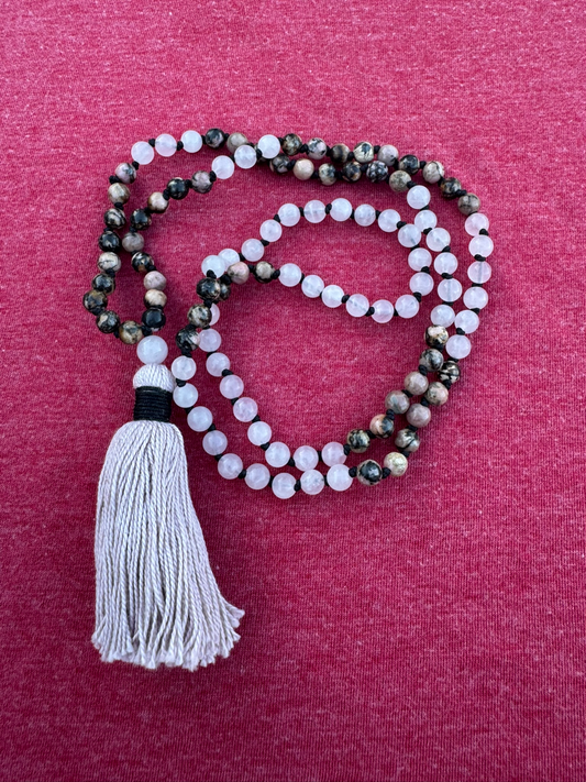 Rhodonite and Rose Quartz 6mm Mala Prayer Beads