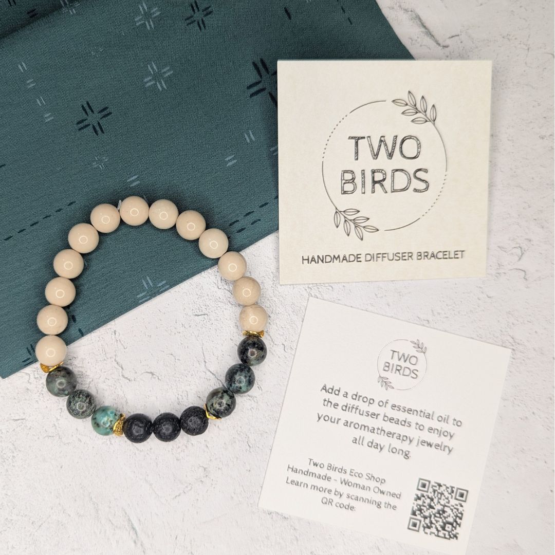 Riverstone, African Turquoise & Lava Stone Bracelet – Essential Oil Diffuser Bracelet