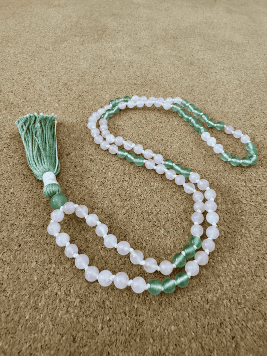 Bloomheart - Rose Quartz & Green Aventurine 6mm Handcrafted Mala
