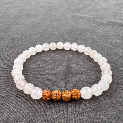Rose Quartz with Rudraksha 6mm Mala Bracelet
