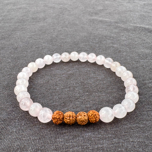 Rose Quartz with Rudraksha 6mm Mala Bracelet