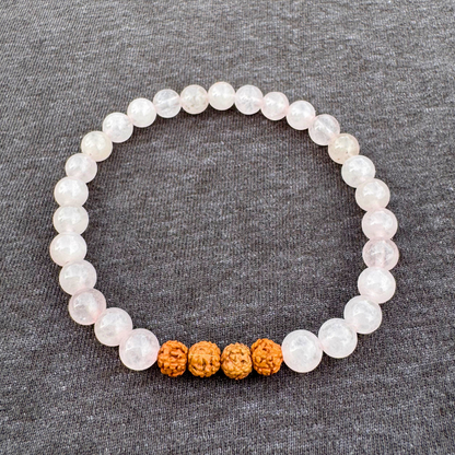 Rose Quartz with Rudraksha 6mm Mala Bracelet