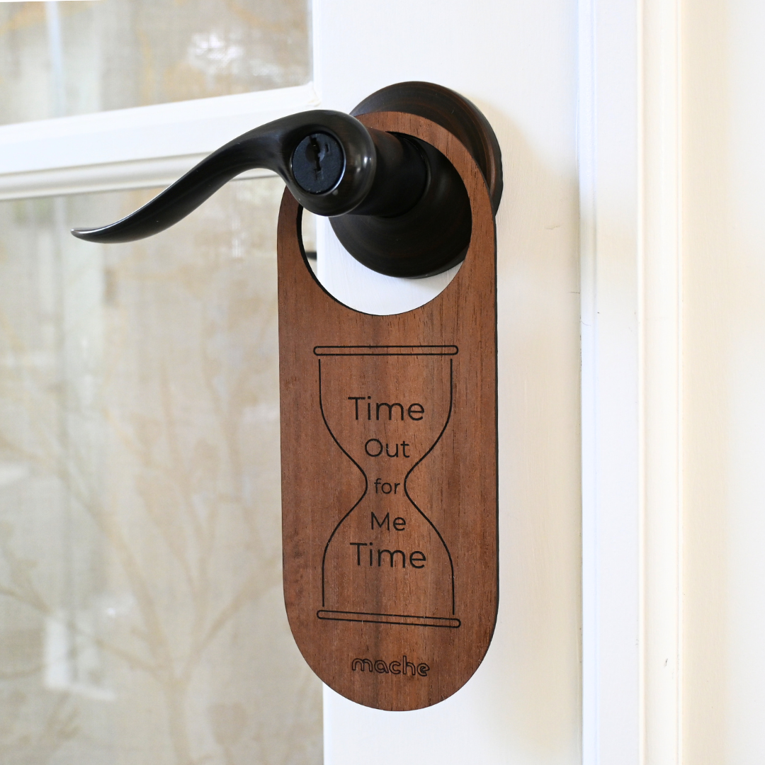 Self Care Sign | Me Time Door Hanger Walnut
